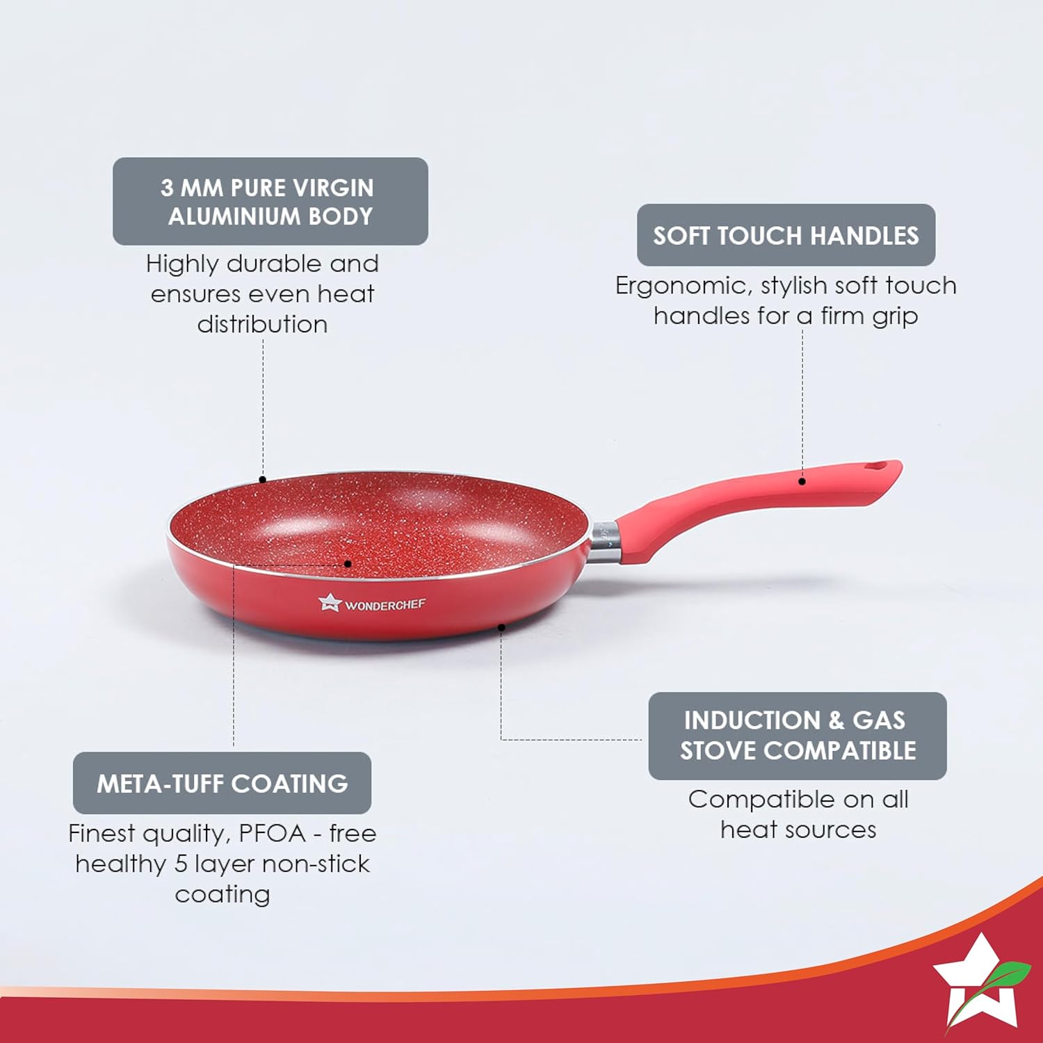 Wonderchef Royal Velvet 24 cm Non-Stick Fry Pan | Induction Bottom | Soft-Touch Handle