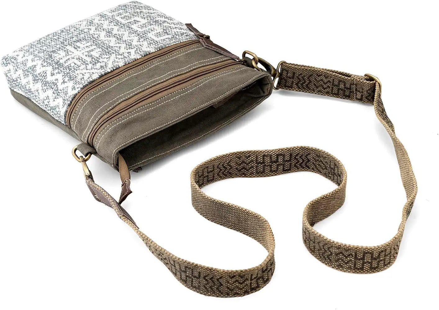Goatter Cotton Dari And Leather Material Messenger Sling Bag For Women, Green Color