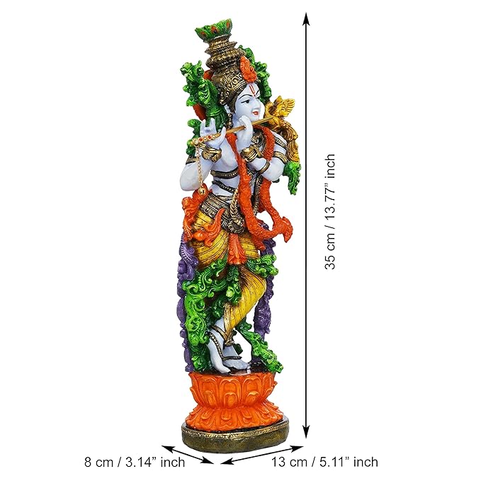 Ecraftindia Handcrafted Polyresin Colorful Standing Lord Krishna Idol Playing Flute Statue
