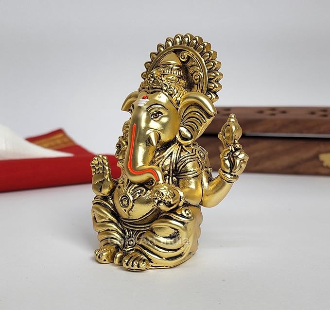 Gold Art India Vakratunda Ganesha Idol Gold Plated Idol with Antique Matte Finish