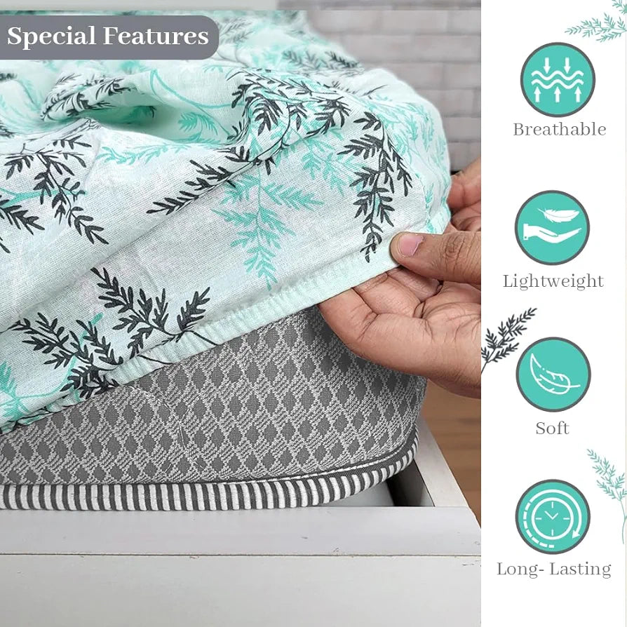 Divine Casa 144 TC 100% Cotton Floral Print Elastic Fitted Bedsheets Double Bed Ultrasoft Queen Size Elastic Fitted Bedsheets Colour Yucca