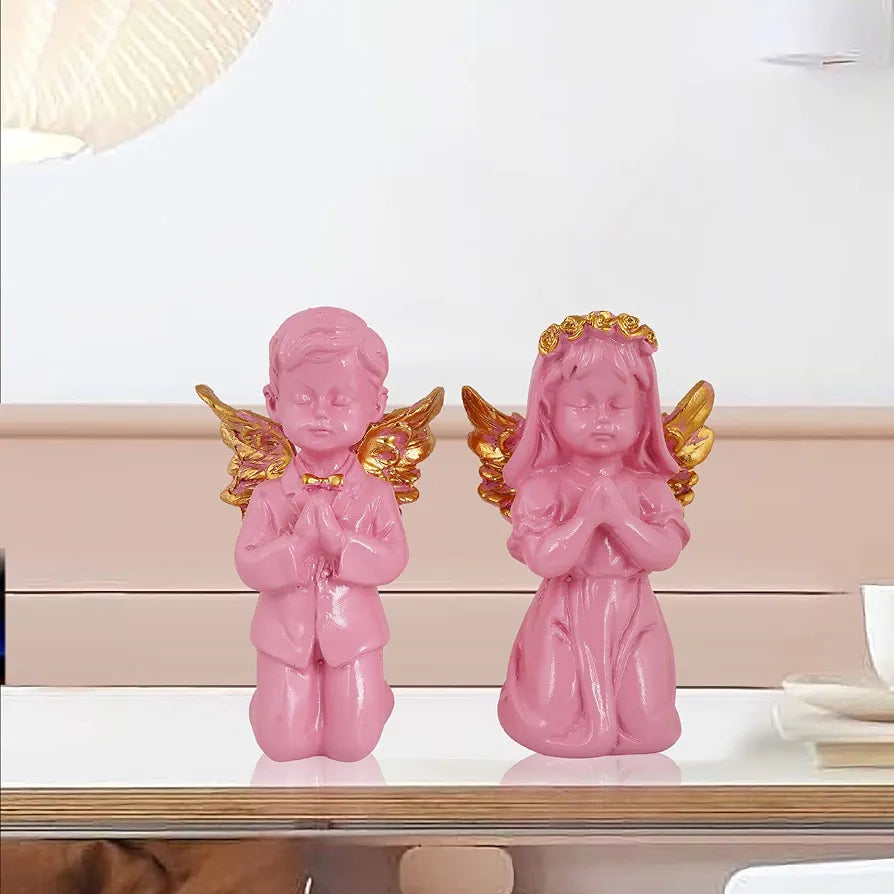 Zart Angel Girl & Wings Boy Sttaue for Home Décor Showpiece Angel Set