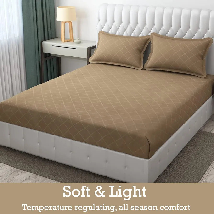 Fresh From Loom King Size BedsheetMicrofiber Rotary Printed With 2 Pillow Covers 144 TC Dark Beige Barfi