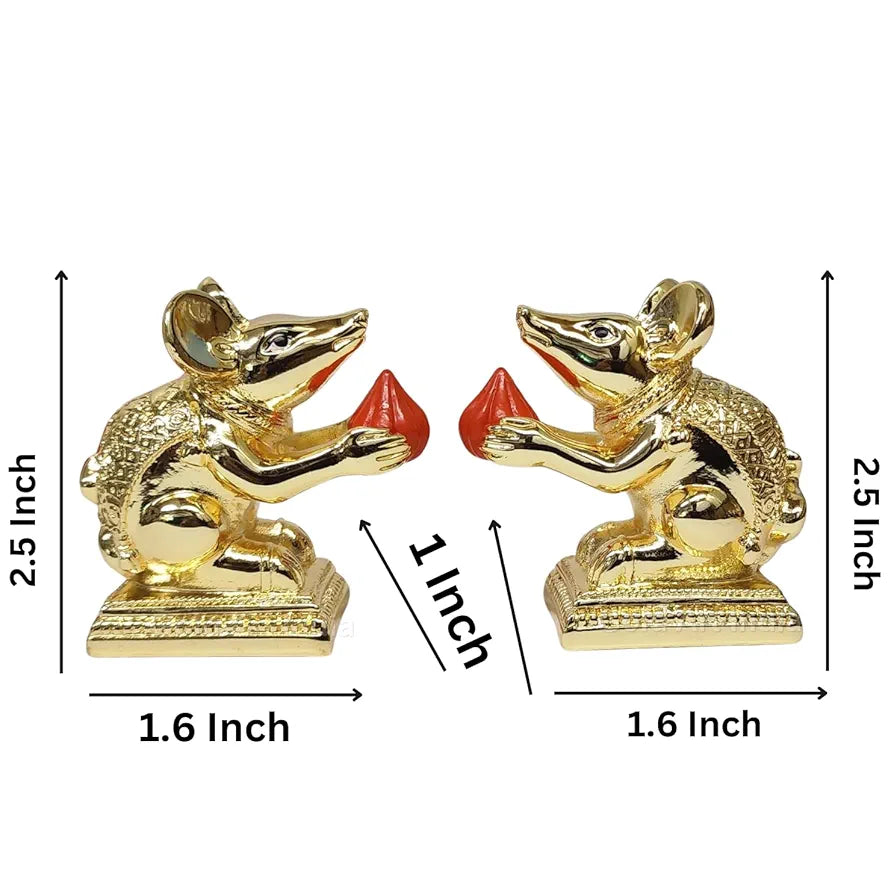 Gold Art India Gold-Plated Mushak  Mouse Pair with Modak Orange Terracotta Finish