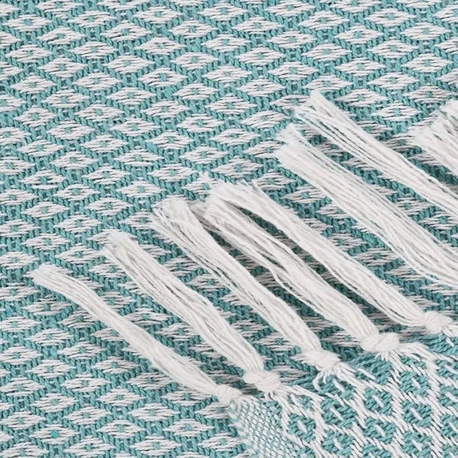 Sashaa World Soft Throw Blanket Colour Ice Blue/White
