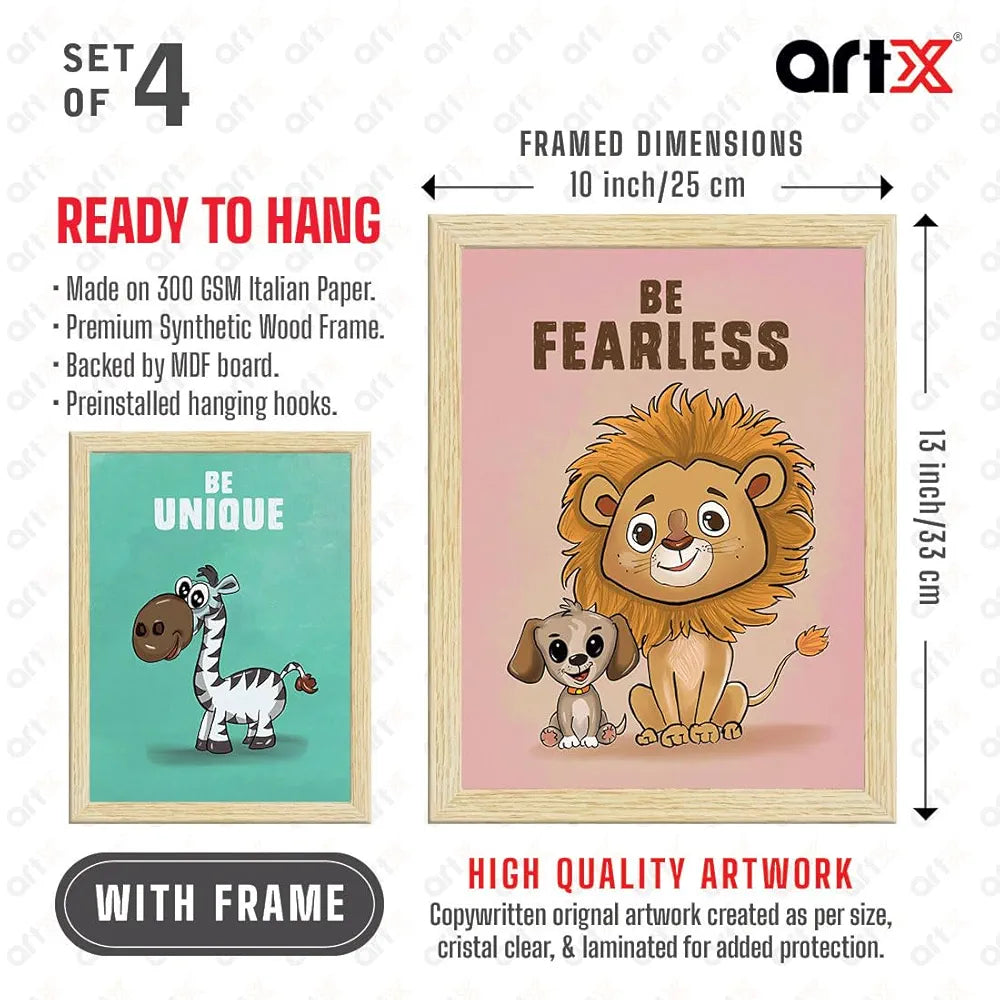 ArtX Wall Motivational Paintings Cute Animals Art Set Of 4