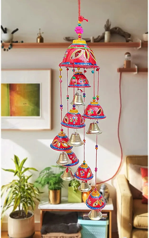 Little Rajasthani Handicraft Hand Painted Wind Chimes Multicolor Random Colors