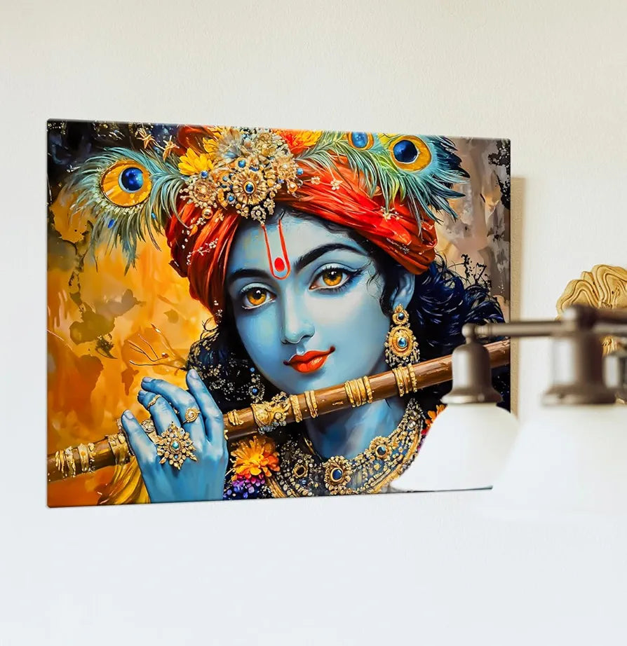 ArtX Canvas Krishna Playing Flute Wall Painting Krishna Photo Frame