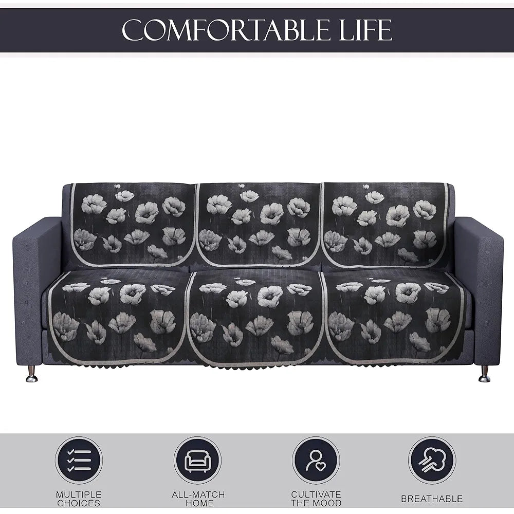 Kuber Industries Set of 6 Durable 3 Seater Sofa Covers for Living Room Lotus Print Grey