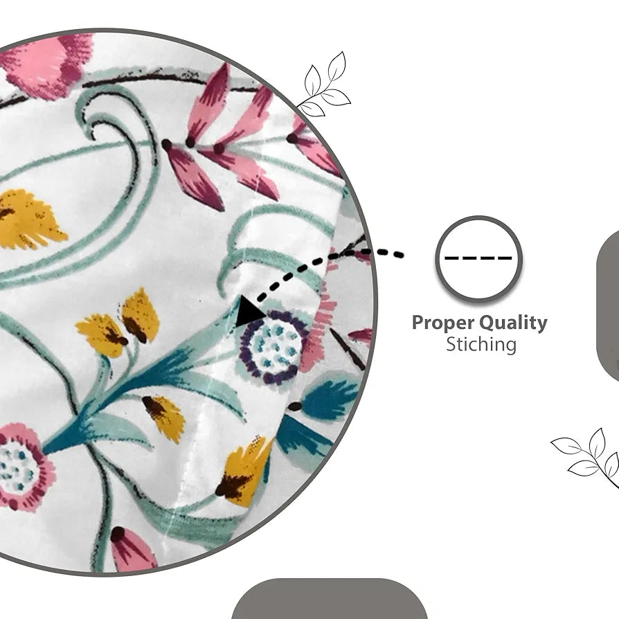 Divine Casa 144 TC Cotton White Jaipuri Bedsheets for King Size with 2 Pillow Covers Colour Liberty Pink