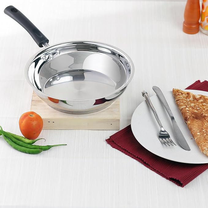 Vinod Stainless Steel Frypan - 24 cm | Skillet Pan for Frying | SAS Bottom | Cool Touch Bakelite Handle