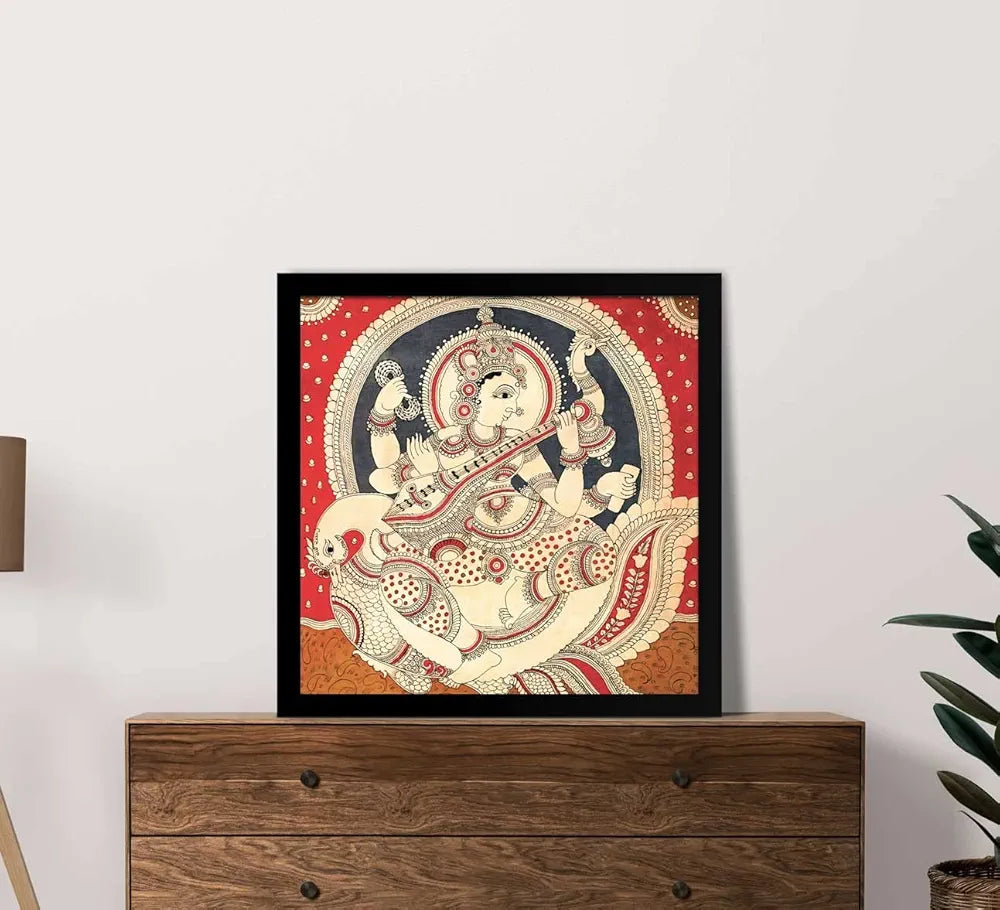 ArtX Saraswati Devi Big Canvas Painting For Living Room With Frame Square