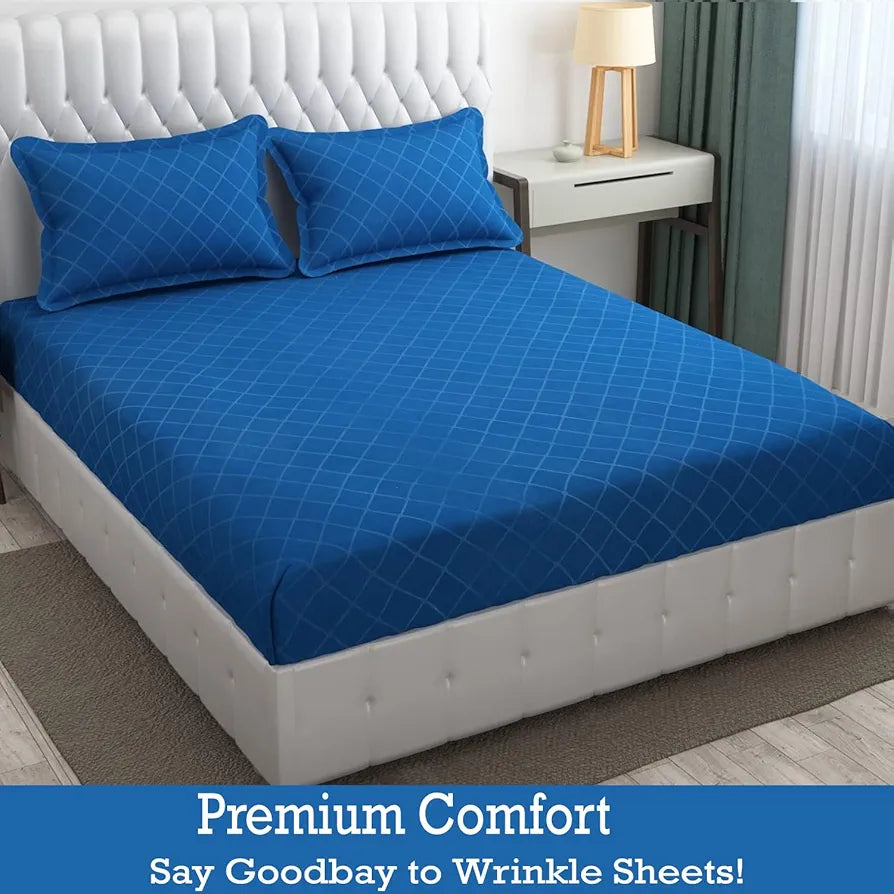 Fresh From Loom Double Bedsheet King Size-Microfiber Rotary Printed Hypoallergenic Wrinkle Free With 2 Pillow Covers 144 TC BlueBerry Barfi