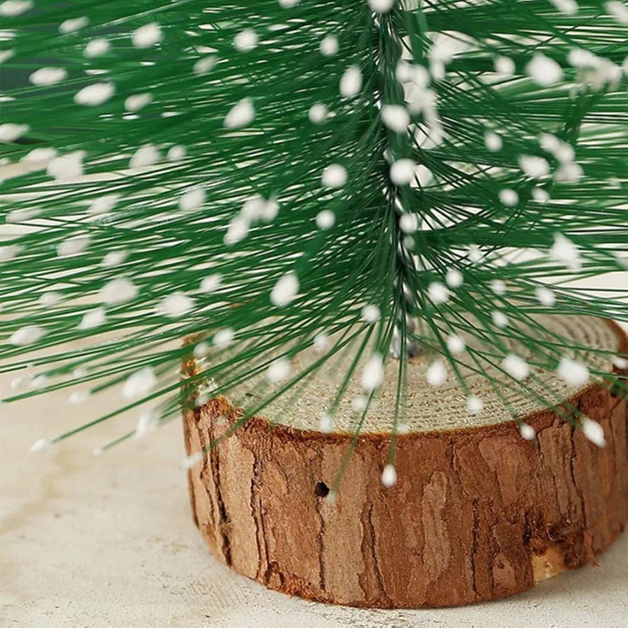 Satyam Kraft 1 Pcs Artificial Mini Christmas Tree Miniature Table Decor Pine Tree with Wooden Base