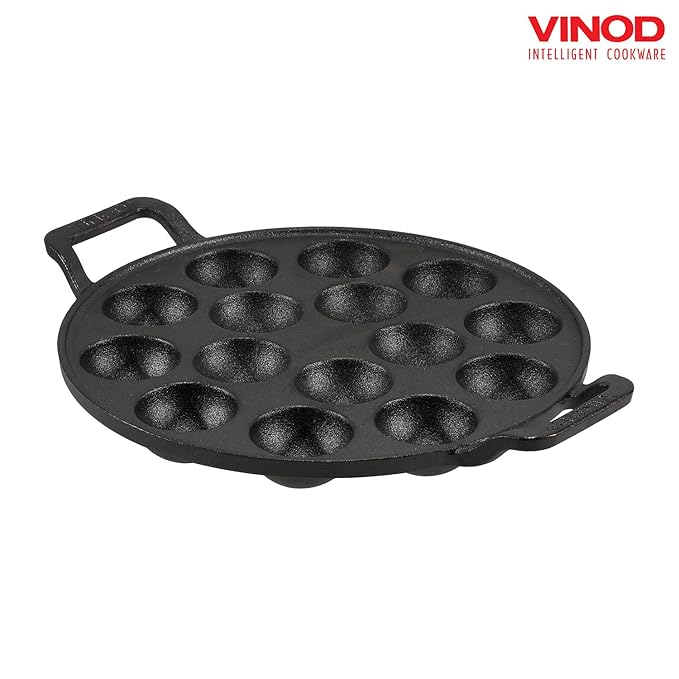 Vinod Legacy Cast Iron Stick Free Paniyarakkal Pan - 15 Cups | 25cm