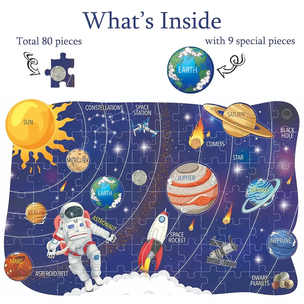 The Book Tree My Solar System Puzzle for Kids – 80 Puzzle Pieces & 25 Double-Sided Flashcards | Fun & Educational Space Toy for Kids Ages 5+ | Learning Aid for Boys & Girls