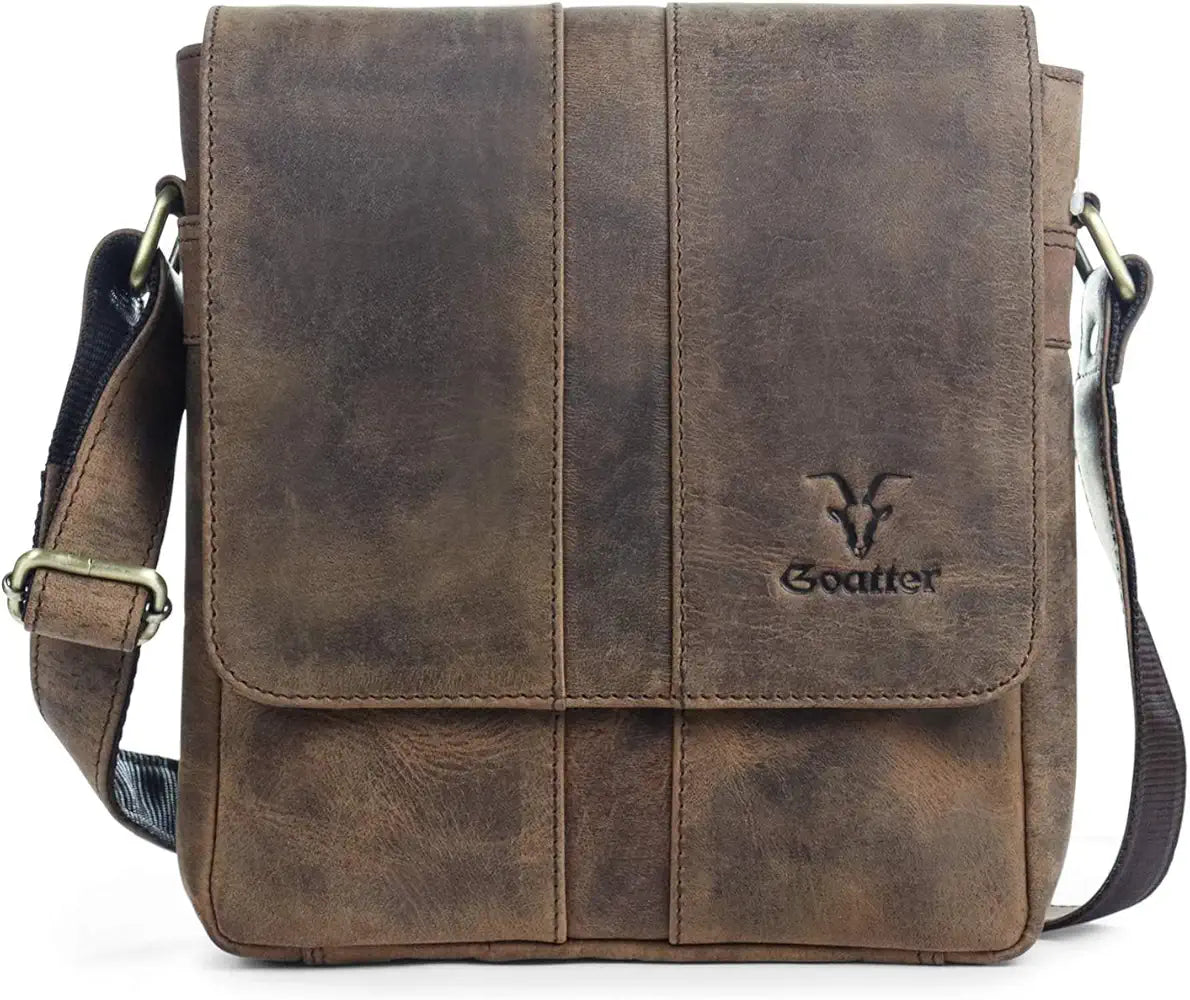 Goatter Genuine Leather Unisex Faster 9.5 Inch Messenger Bag  Gtht-03 - Brown