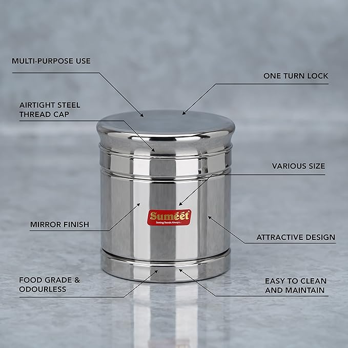 Sumeet Stainless Steel Circular Vertical Storage Container Set of 2 Pc 550 ml Each 9cm Silver