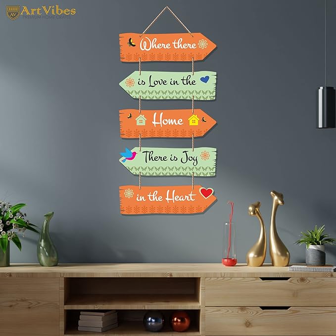Art Vibes Home Quotes Decorative Wall Art Wooden Hanger for Living Room | Set of 5