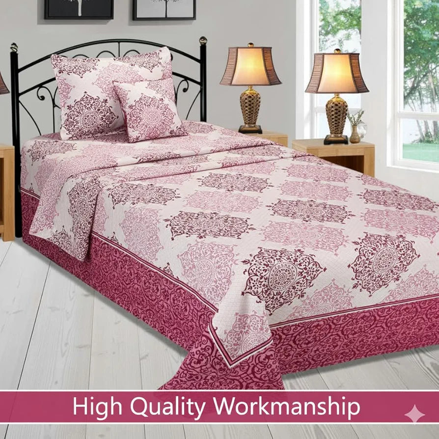 Fresh From Loom Reversible Cotton Bed Sheet Set Single Bedsheet 300 TC Bedsheet with 1 Pillow Covers Wine