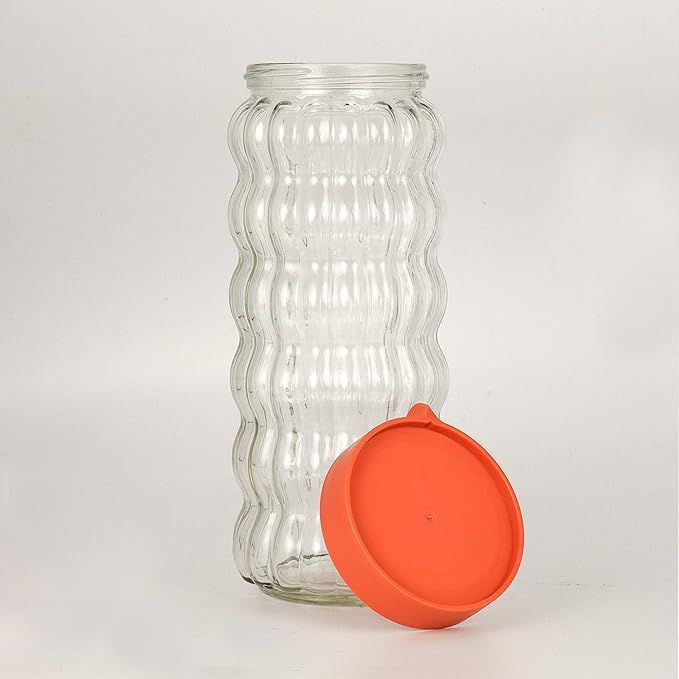 Femora Kitchen Storage Jars Clear Glass With Plastic Stackable Lid Jar | 1000 Ml | Pack of 4