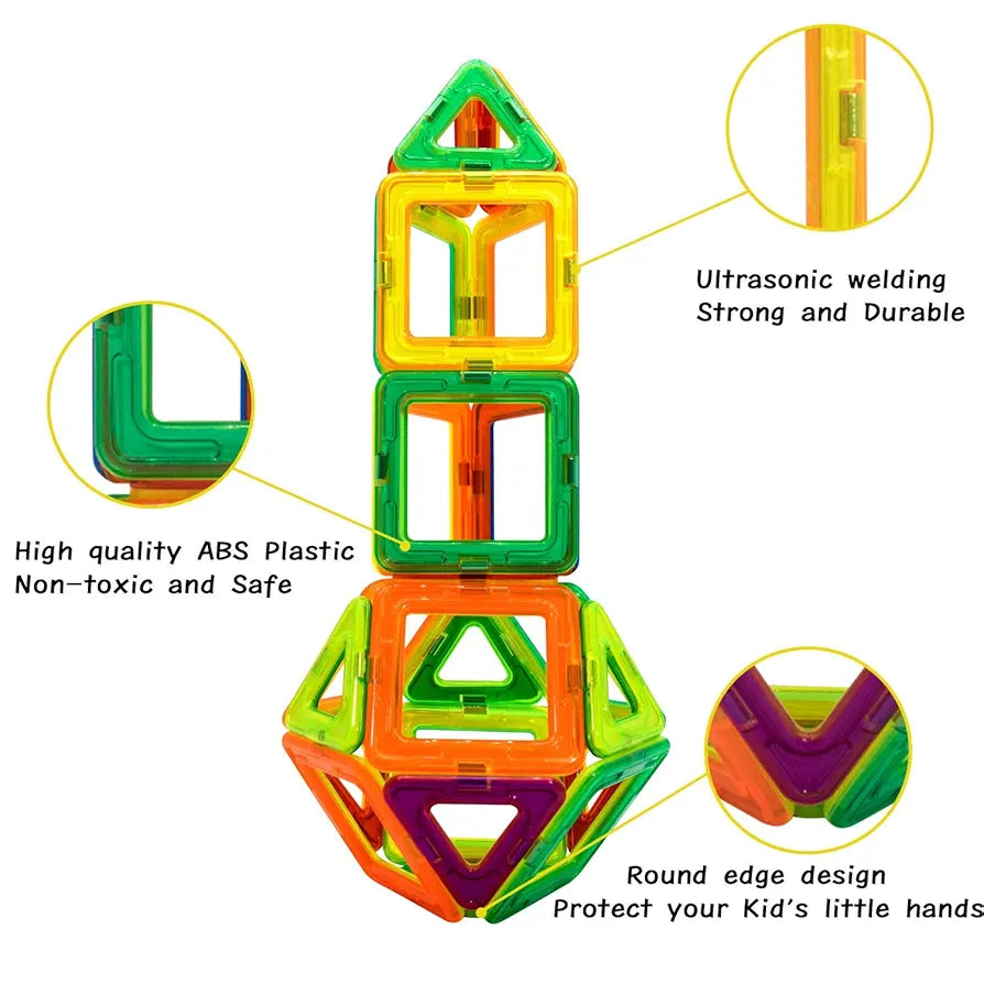 Trinkets & More-3D Premium Magnetic Magna Blocks  Toys Building Tiles Stacking Set Magical Construction Game Puzzle Stem With Storage Box.,Multi