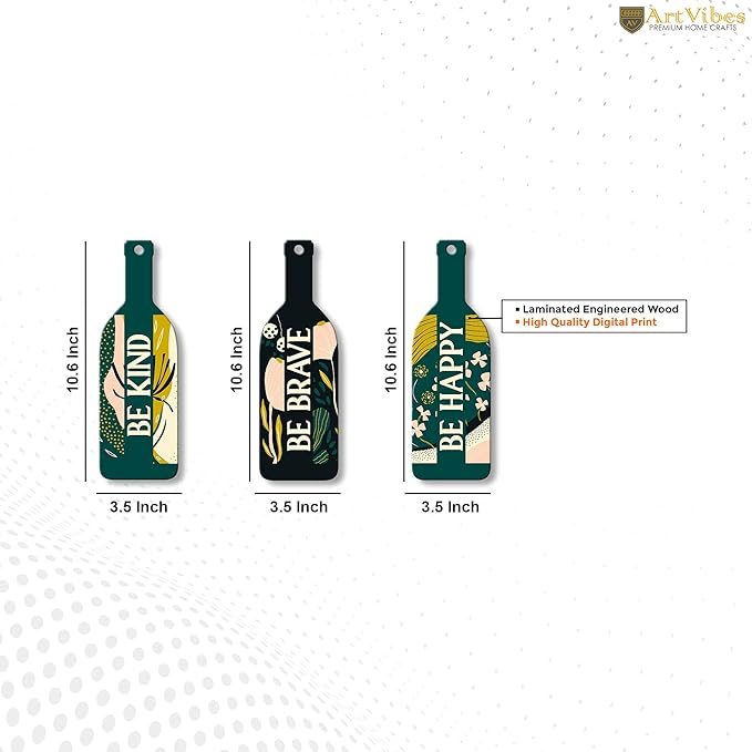 Artvibes Be Kind Be Brave Wooden Wall Hanging for Home Decor | Decorative Mdf Wall Hanger Artwork | Set of 3