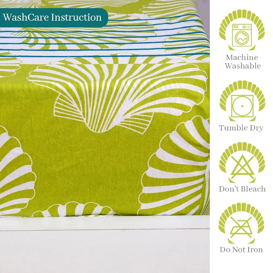Divine Casa Cotton Acid Lime Bedsheet for Double Bed Elastic Fitted with 2 Pillow Covers  Calming Shells Colour Acid Lime