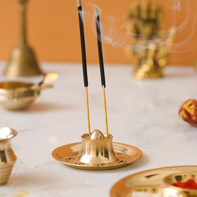 Ecraftindia Golden Brass Agarbatti Stand for Pooja | Incense Stick Holder | Agarbatti Holder