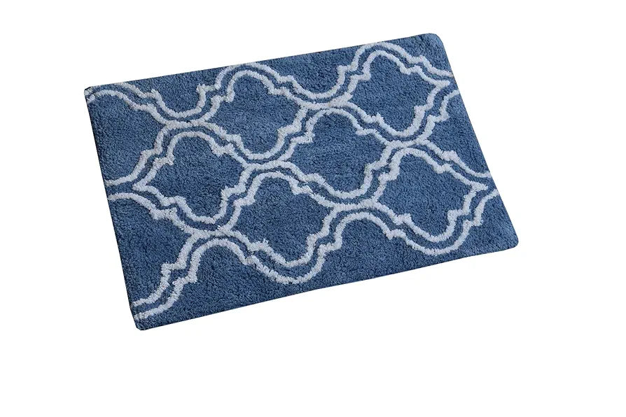 Aerohaven Cotton Glorious Super Soft Moroccan Designer Anti Slip Bathmat - BM-17 Blue Colour