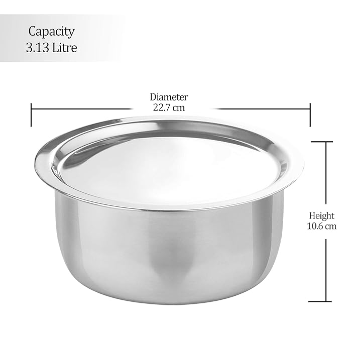 Milton Pro Cook Triply Stainless Steel Induction Tope with Lid, 20 cm / 3.13 Litre - 1860 gms