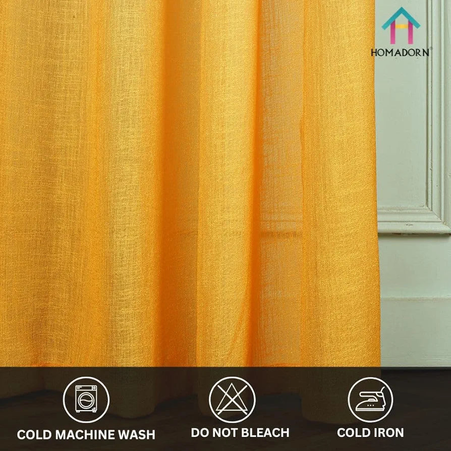 Homadorn Ombre Printed Linen Textured Sheer Curtains White + Yellow
