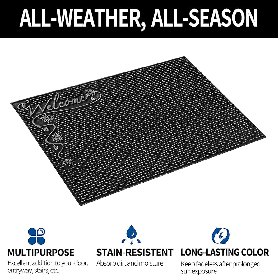 Kuber Industries Door Mat Rubber Mud Trapper Mat Welcome Mat Black & Silver Colour