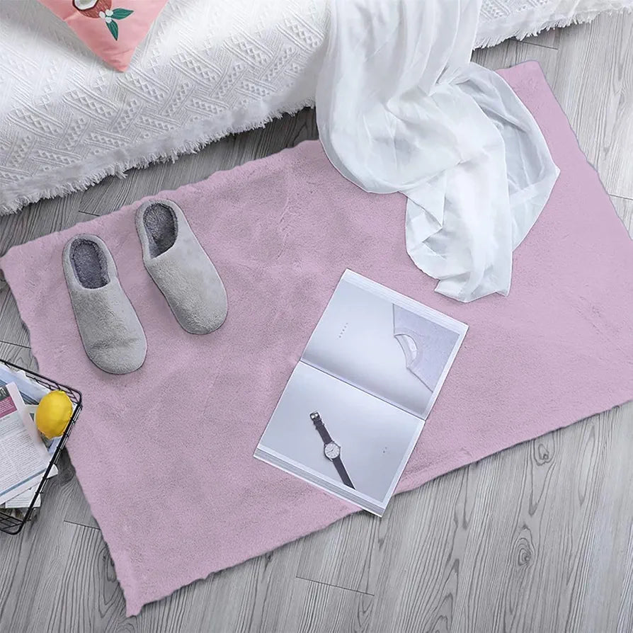 Luxe Home International Rectangular Bath Mat Super Soft Anti Skid Rabbit Fur  Bathroom Mats Colour Lilca