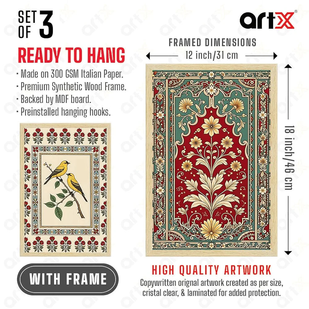 ArtX Paper Madhubani - 03 Paintings with Frame Set of 3