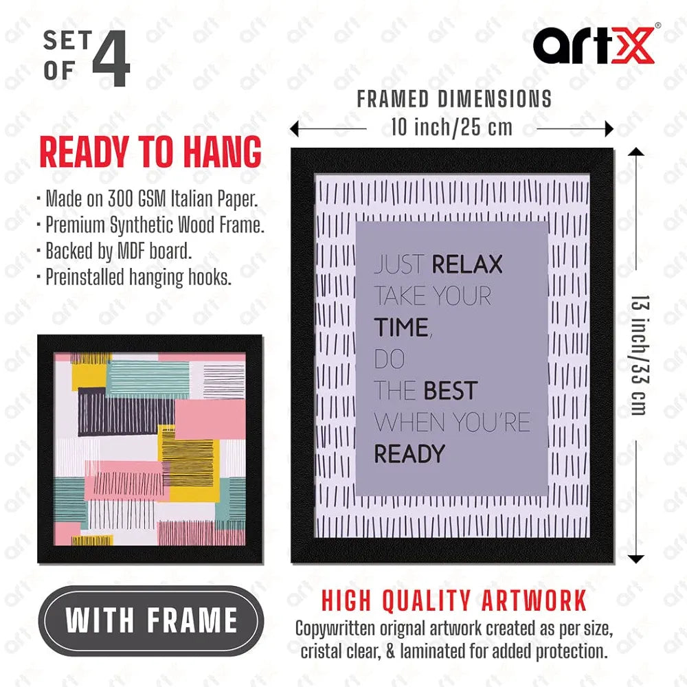 ArtX Paper Geometric Abstract Big Wall Art Frame Painting Multicolor Set of 4