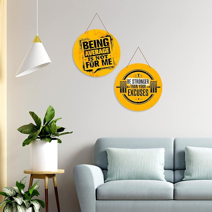 Artvibes Gym Motivational Quote Wall Hanger for Home | Wall Decor Hanging Item | Set of 2