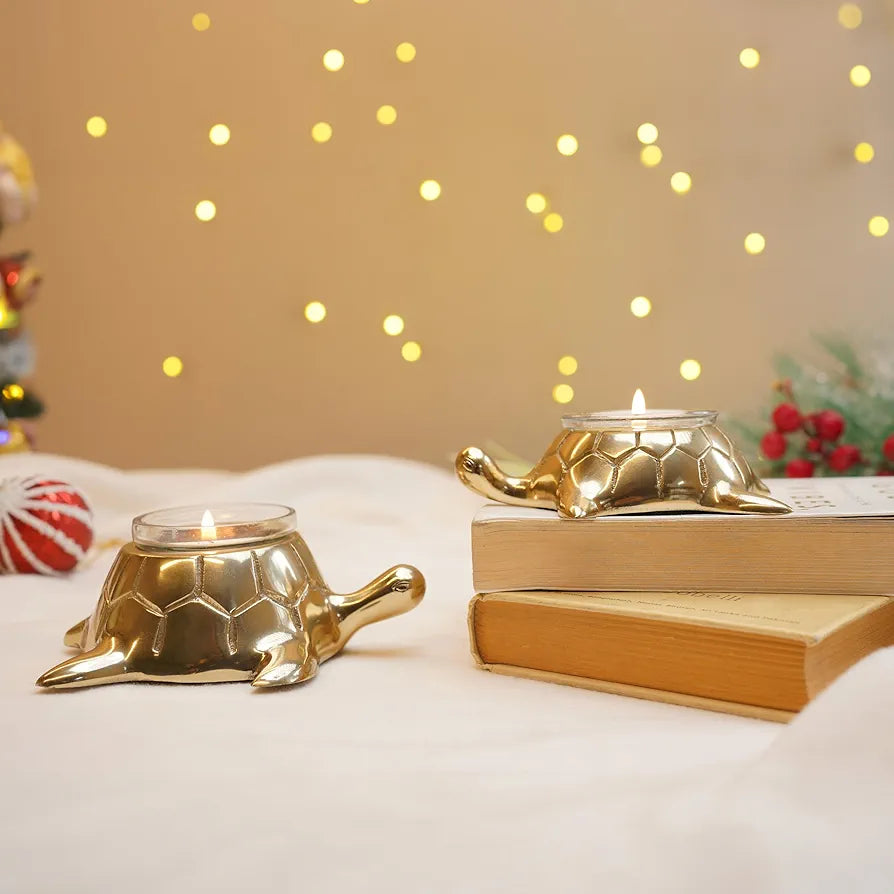 BEHOMA Golden Turtle Votive Holder Set of Mother and Child | Elegant Home and Office Dcor Accessories for Living Room | Collectibles Perfect for Birthday, Mother's Day | Votives Candle Included