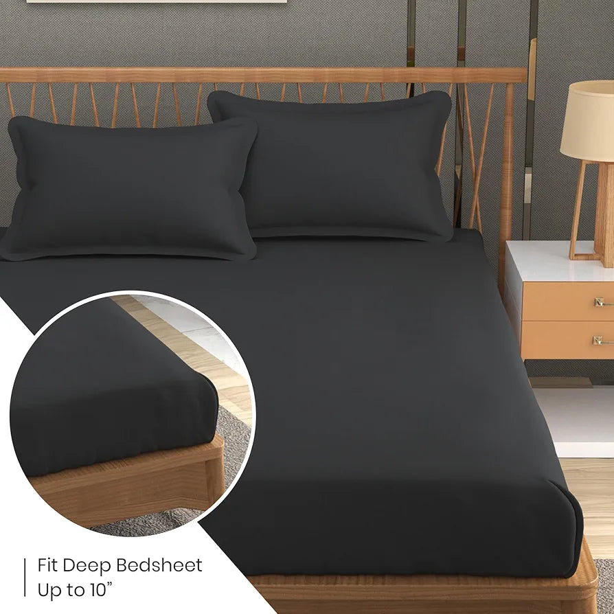 Fresh From Loom Plain Microfiber King Size Double Bedsheet Bed Sheets with 2 Pillow Covers 240 TC Charcoal