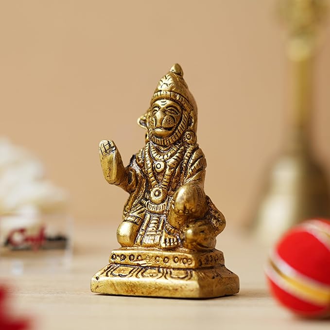 Ecraftindia Golden Brass Blessing Lord Hanuman Statue Murti | Hindu God Idol