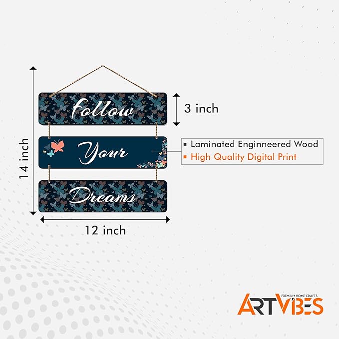 Artvibes Follow Your Dreams Wooden Wall Hanger for Home Decor | Artworks Mordern Hanging