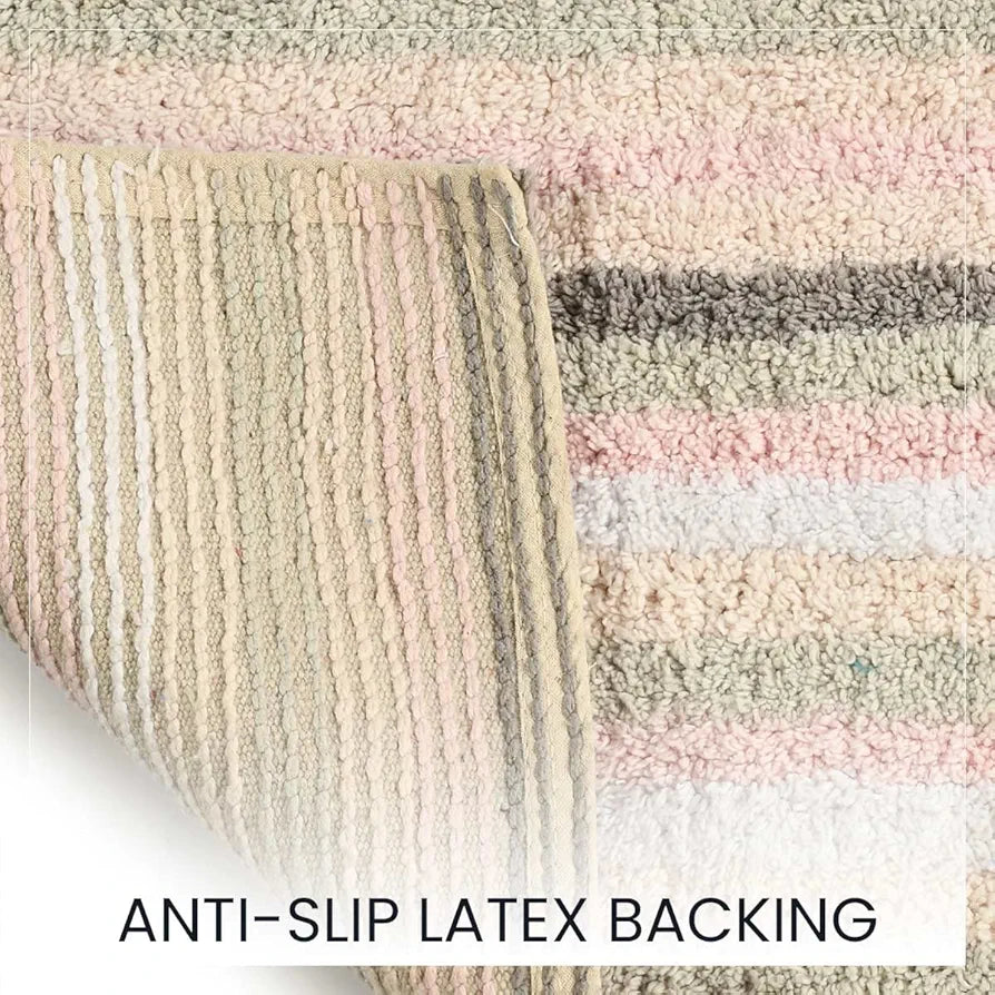 Sashaa World Striped Anti-skid Bathmat & Contour Set Colour Peach White & Grey