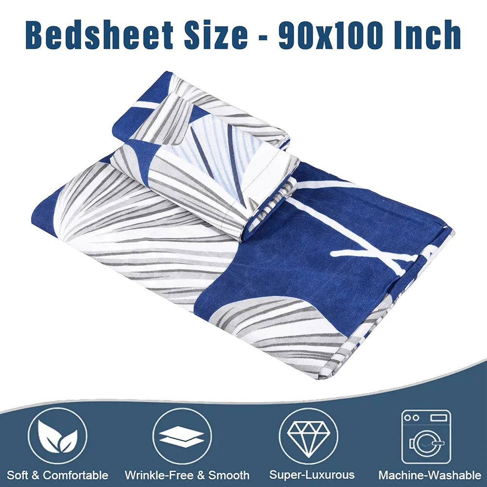 Kuber Industries Double Bedsheet with 2 Pillow Covers Cotton Double Bed Sheet Set Patta Double Bedsheet Blue