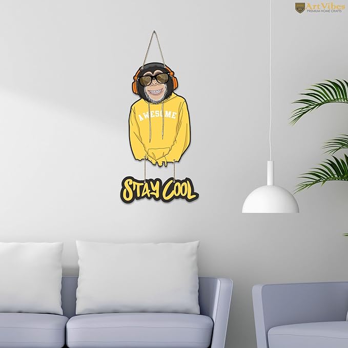 Artvibes Modern Monkey Wooden Wall Hanging With Quotes for Home Decor | Wooden Decorative Items | Artworks Wall Hangings