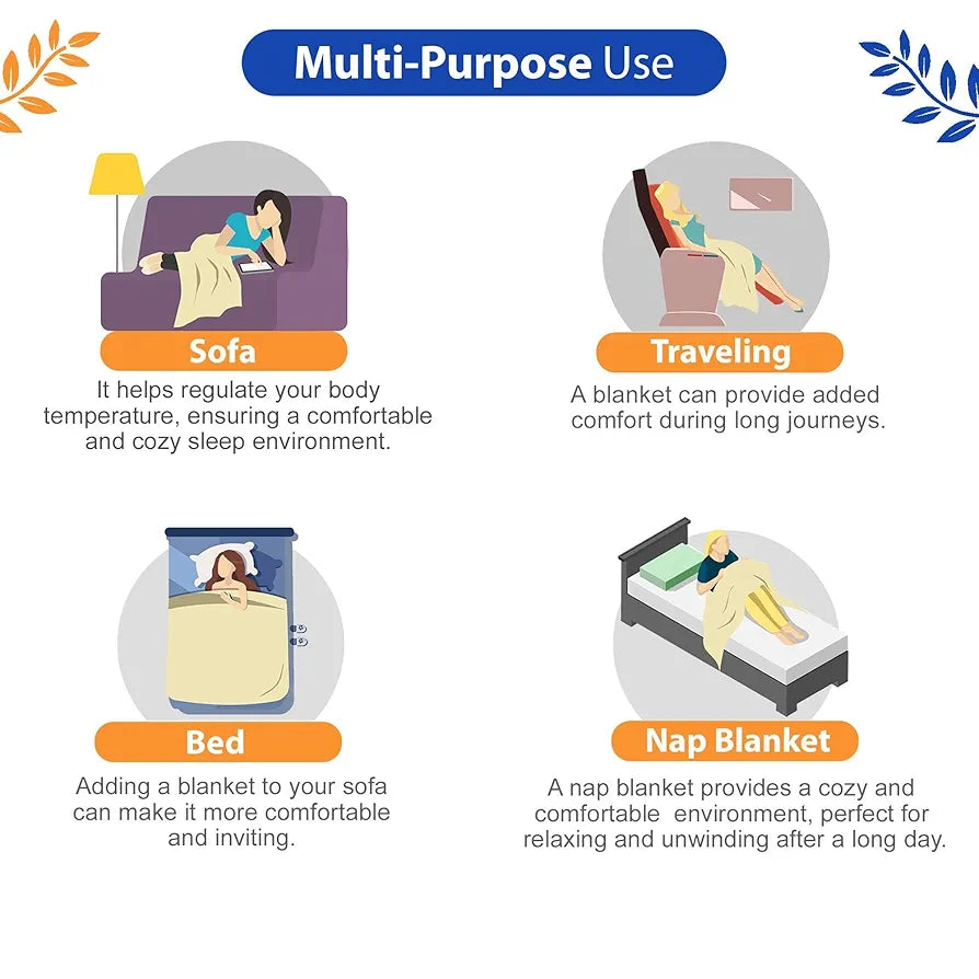 Divine Casa 120 GSM Microfiber Double Dohar Soft & Lightweight Throw Blanket Tessellate Pattern Colour Blue-Red & Orange