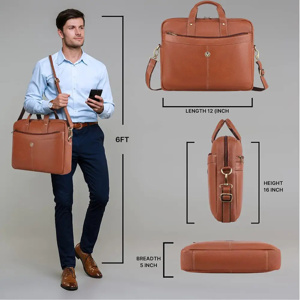 WildHorn Leather 15 inch Laptop Messenger Bag for Men I Padded Laptop Compartment with Adjustable Strap I Extra Zip Compartments I DIMENSION : L-16 inch W-3.2 inch H-13 inch