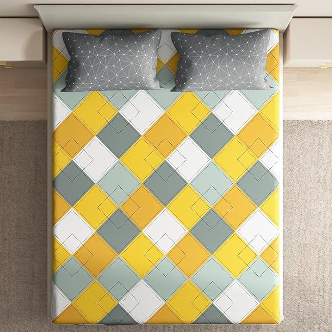 Wakefit Bedsheet for King Size Bedsheet King Size Bed Cotton 2 Pillow Covers Elastic Fitted Sheet Mario