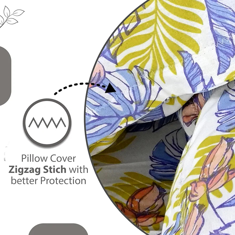 Divine Casa 144 TC Pure Cotton Double Bedsheet with 2 Pillow Covers Floral Bliss Colour Purple Yellow