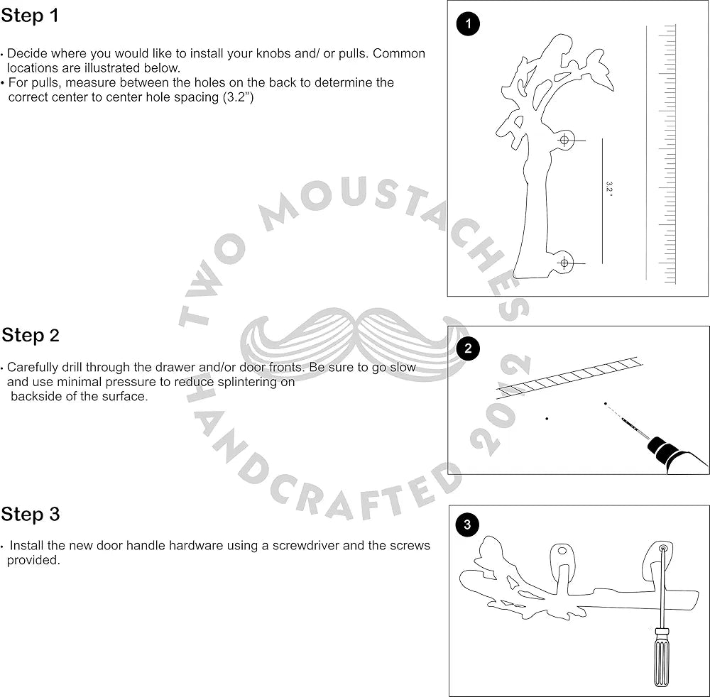 Two Moustaches Brass Parrot on Tree Design 8 Inches Brass Door Handle Pair