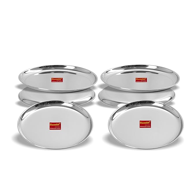 Sumeet Stainless Steel Heavy Gauge Shallow Salad Plates 28.3cm Set of 6pc